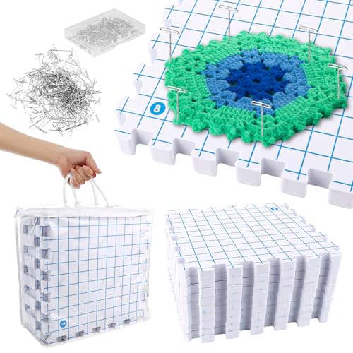 DAJAVE Spannmatten-Set: 9 Blocking Mats mit Raster + 100 T-Nadeln