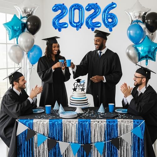 Image of TONIFUL 20 Pcs Number Balloon 2 Set 16 Inch Blue 0-9 Numbers Balloons | Small Custom Digital Mylar Foil Ballons for Birthday Halloween Graduation Anniversary 2027 New Year Eve Party Decorations