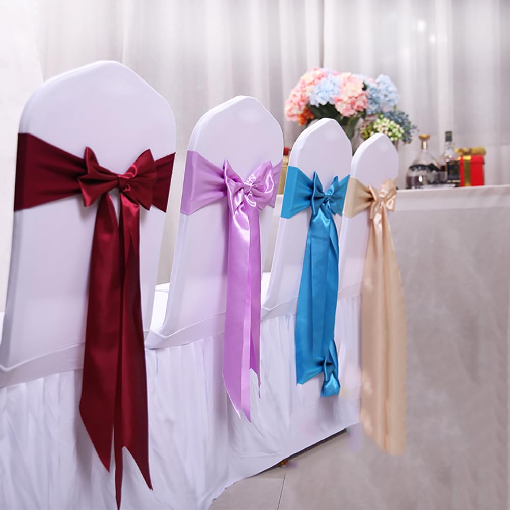50 Stück Stuhlschärpen Satin Schärpen Stuhl Dekorative Schleife Satin Esszimmerstuhl Schleifen Stuhlschärpe für Hochzeit Bankett Thanksgiving Party Zuhause Küche Dekoration Silberweiß 50 Stück