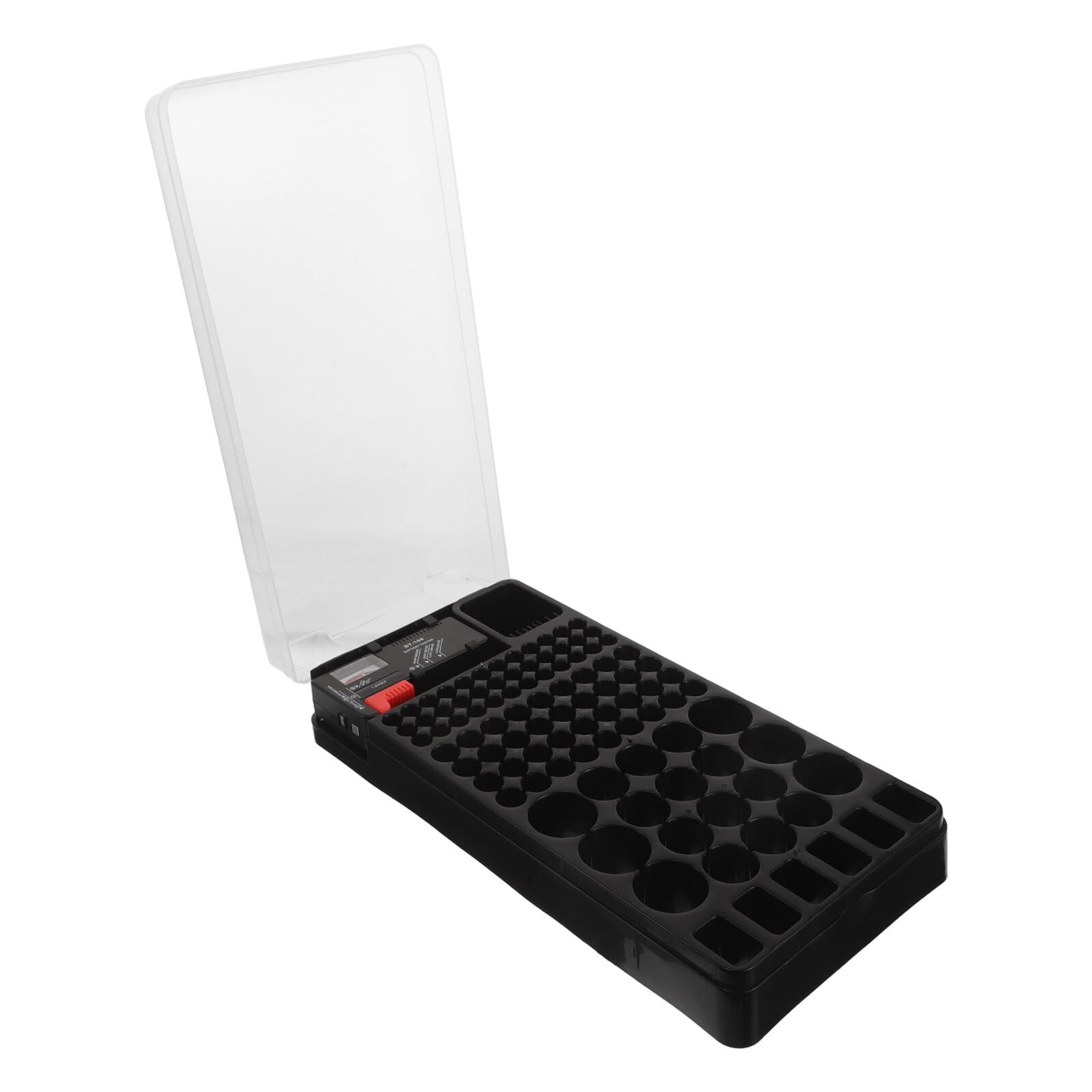 Veemoon Custodia Protettiva Trasparente per Batterie con Tester Integrato e Display Led, Organizer Portatile con Scomparti per Batterie Aa Aaa Cella d 9v, Soluzione di Stoccaggio Sicura