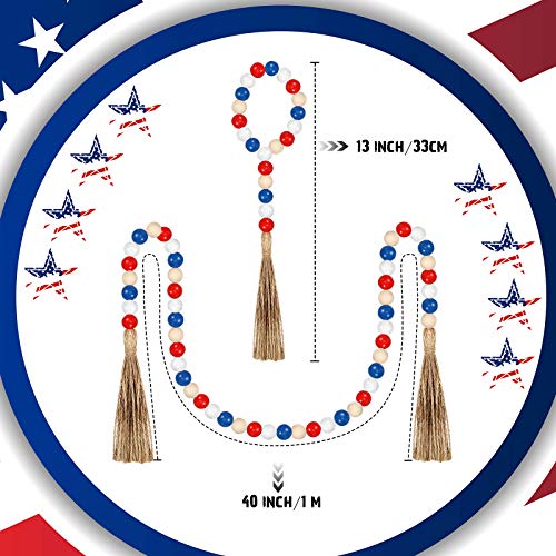 Set Of 5 Independence Day Wood Bead Garland Patriotic 4Th Of July Wood Bead Garland Tassel Farmhouse Beads Rustic Country Decor Prayer Home Wall Hanging Beads (Red White Blue,100 Cm/ 39 Inches) #TOP5