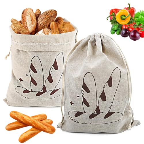 Brotbeutel Leinen, 2 Stück Brotbeutel, 40cm × 30cm Brot Aufbewahrungsbeutel Taschen FüR Brot, Brotbeutel Aufbewahrung Frischhalten, Wiederverwendbar Brot Backen Leinenbeutel für Brot, Obst, Gemüse