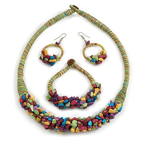 Juego de collar artesanal de piedra semipreciosa y plata con pendientes de aro de 56 cm