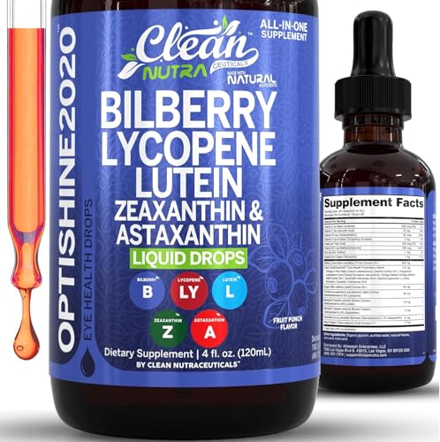 Clean Nutra Lutein and Zeaxanthin Eye Vitamins Supplement Lycopene Astaxanthin Bilberry Liquid Drops...