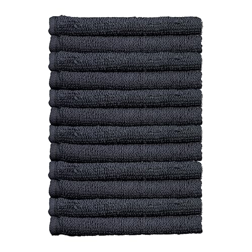 SweetNeedle Face Cloths Washcloth Fingertip Towels Set 30x30 cm 100% Cotton, Extra Absorbent, Premium Quality, Soft, Long lasting Fannel for Bathroom, Face Wash, Salon, Gym, Spa (12 Pack, Black)