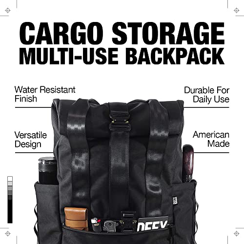 Defy Verbockel Roll Top Backpack 2.0 | 'Un-Zipped' Day Pack, Ballistic Nylon | 28-40 Liter Multi-Use Carry Pack For Men | Utility Backpack W/Laptop Sleeve | Water Repellent Travel Pack (Black) #TOP1