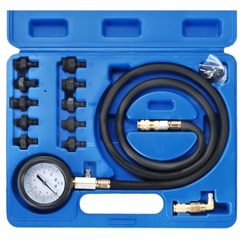 ATPEAM Testeur de Pression d'Huile, Manomètre 0-10 Bar pour Voiture, Diesel et Essence, Compressiometre Moteur avec Kit Complet