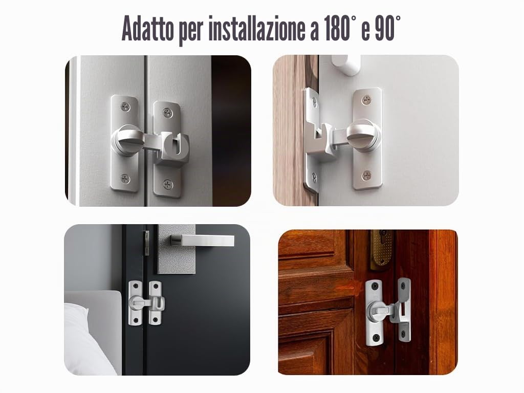 4 Pezzi Serratura Porta Catenaccio, 90/180 Gradi Serratura per Porta Scorrevole con 16 Viti, Chiavistello per Porta in Legno, Chiavistello Scorrevole, per Cucine, Camera da Letto, Studio, Bagni