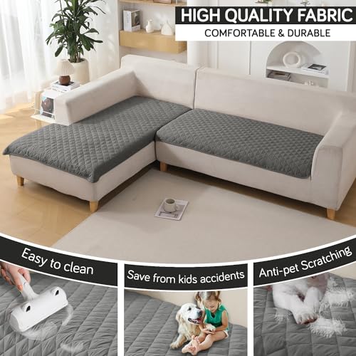 Image of HOKIPO Polyester Quilted Waterproof Sofa Cover Mats For 1 /2 /3 Seater Sofa And L Shape. Make Your Own Sofa Cover Set, Mat Length 81(D) X 60(L) Cm, Anchor Grey (Ar-4963-W5)