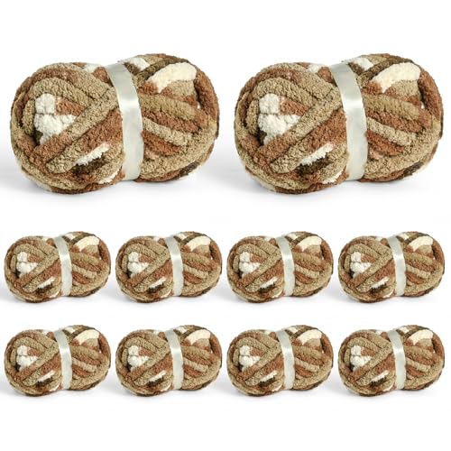 Image of 10 Pack Jumbo Chunky Yarn for Hand Knitting, Fluffy Chunky Chenille Yarn for Crocheting, Variegated Chunky Knit Baby Blanket Yarn, 240 yds /70.5 oz Super Bulky Yarn (Cappuccino)