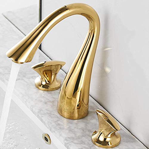 Mitigeur de lavabo 3 trous en laiton doré chic pour salle de bain rétro