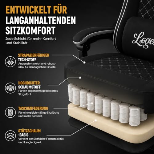 Shadcoler Gaming Stuhl Gamer Sessel - Tech-Stoff, hochdichter Schaum, Taschenfederung, ergonomische Unterstützung, 150 kg… – Ansicht 5