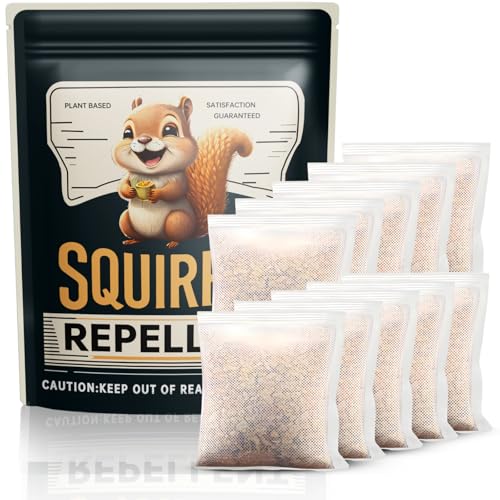 Squirrel Repellent Outdoor, Natural Squirrel Deterrent for Plants, Attic & Bird Feeders, Safe Around Kids & Pets, Helps Keep Squirrels Chipmunk Away from Yard & Garden – 10 Pouches