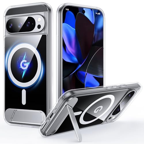 Image of for Google Pixel 9 Pro XL Case with MagSafe[Adjustable Kickstand][Charge While Standing][Military Shockproof][Anti-Yellowing] Transparent Soft Silicone Bumper Pixel 9 Pro XL Phone Case,Clear