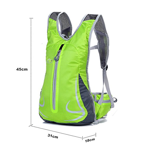 Mochila Ciclismo Impermeable Mujer 14L Bicicleta Bolso Ligero Ciclismo Accesorios Mochilas MTB Hombre Para Esqui Senderismo Trekking Viaje Correr Caminar Camping Trotar Corriendo Deporte,Verde