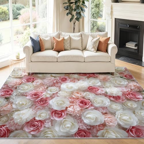 Genérico Alfombra Salon Preciosas Exquisitas Flores Rosas, Comedor Lavable Antideslizante Alfombra, Multicolor Alfombra Pelo Corto 60 x 120 cm para Dormitorio Cocina Hall Entrada Pasillo