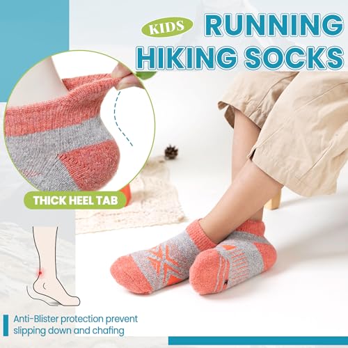 Velice Kids Merino Wool Ankle Hiking Running Socks Girls Boys Teens Athletic Warm Thick Cushion No Show Socks 6 Pairs3