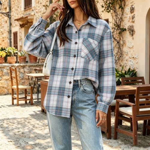 Plaid Shirts for Women Gingham Button Down Boho Long Sleeve Shirt - image 3