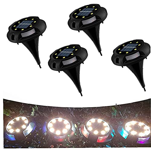 Zonne-grondverlichting Tuin Pathway Disk LED Waterdichte Decking Lamp Warm RGB Licht 4 Stks/Zonneverlichting Outdoor… - Afbeelding 4