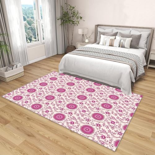 Moquette pour chambre d'enfant rose et tapis géométrique pour entrée lavable - 4