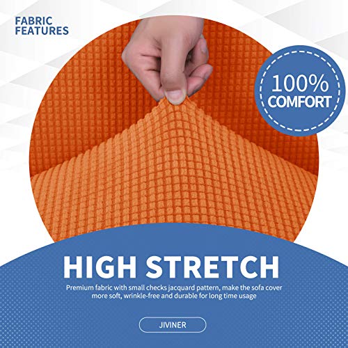 Jiviner High Stretch Couch Covers For 3 Cushion Couch 1-Piece Jacquard Elastic Sofa Slipcovers Anti Slip Sofa Cover With Elastic Bottom Furniture Protector For Kids Pets (Sofa, Orange) #TOP3