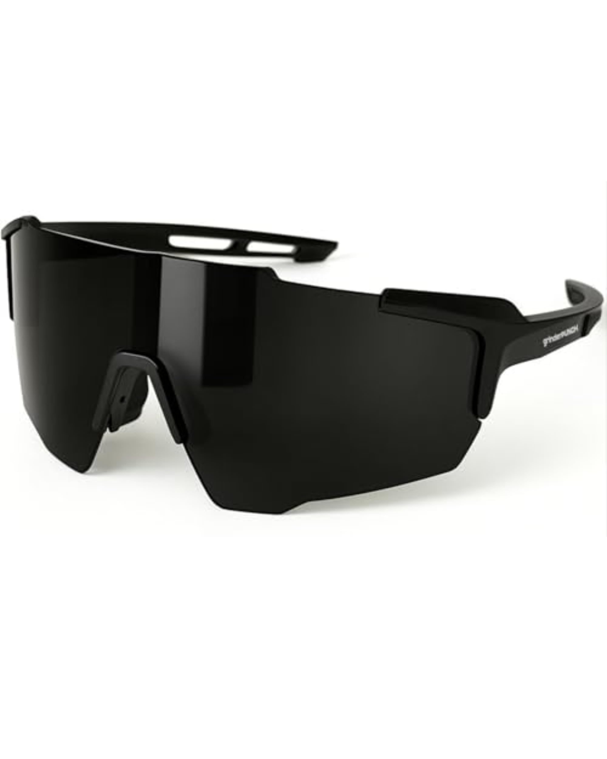 grinderPUNCH UV 400 Sports Sunglasses Cycling Glasses, Biking Goggles Running Hiking Golf Fishing Driving (Black Silver Mirrored)