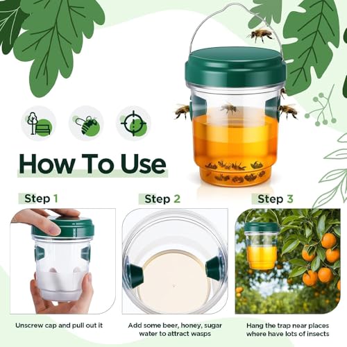 2 Pcs Wasp Traps for Outdoors Wasp Killer Hanging Bee Traps Reusable Fly Bee Killer for Indoor Outdoor Patio Garden Home by Tianchen - Used condition - Image 3
