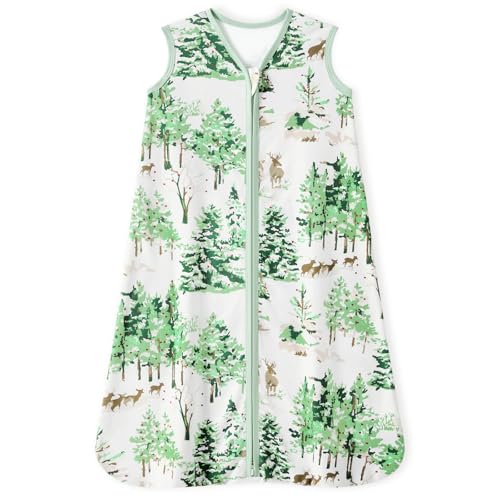 Unnivoll Baby Sleep Sack 12-18 Months 100% Cotton Lightweight 0.5 TOG Wearable Blanket Baby Sleep Bag with 2-Way Zipper for Infant Toddler Green Pine Tree