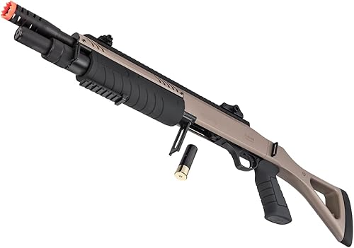 Miniatura 26 de Bomba de escopeta Airsoft High FPS Tri-Shot de 11 pulgadas Action BO Fabricación FABARM STF con stock fijo (2 carcasas incluidas) Negro -,Beige