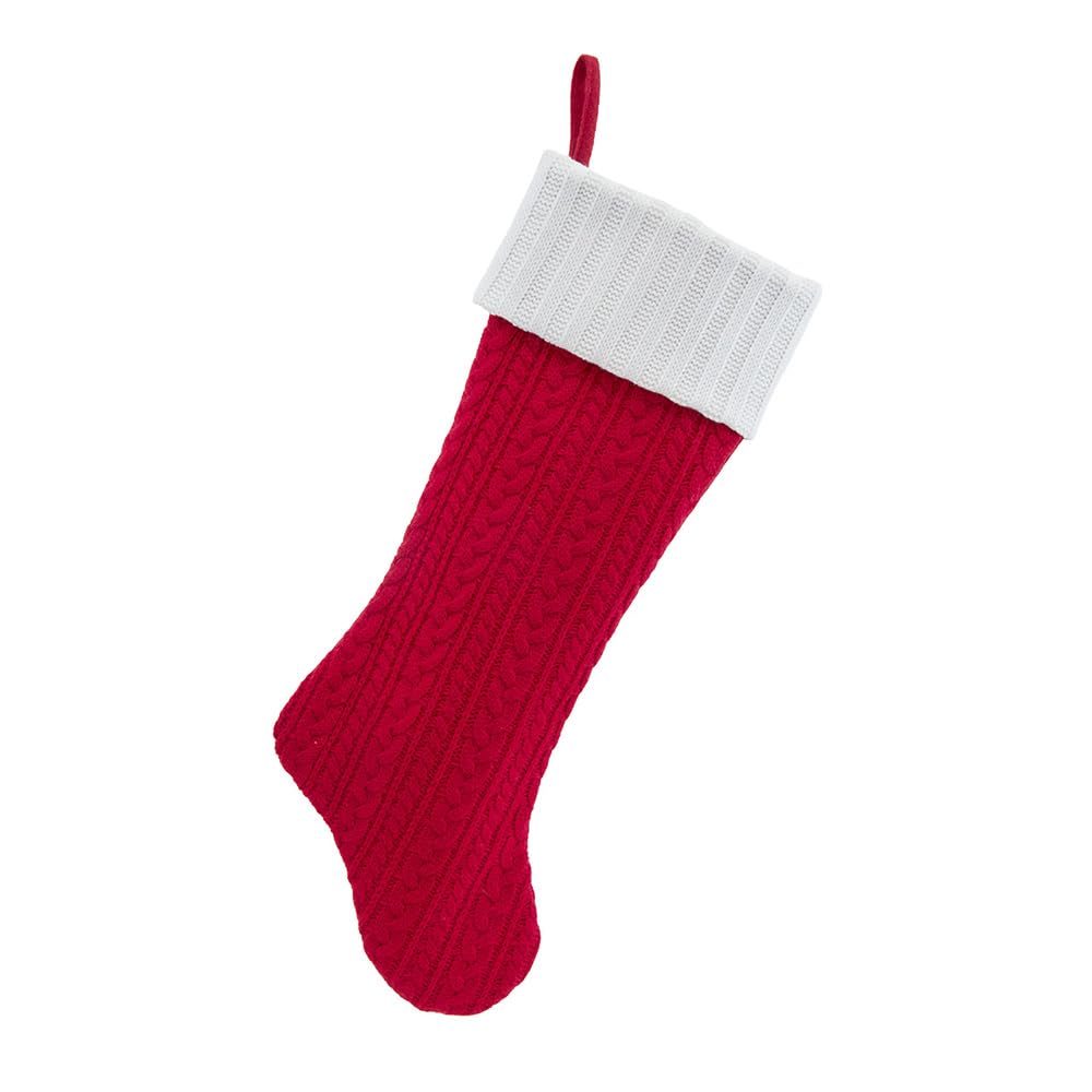 Kurt Adler Red Cable Knit with White Faux Fur Stocking