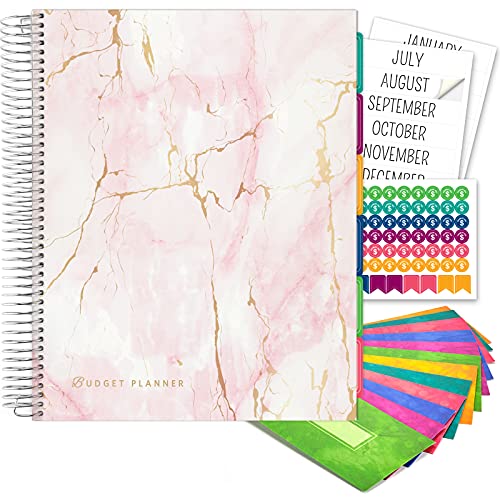 Global Printed Products Budget Planner & Monthly Bill Organizer With 12 Envelopes and Pockets. Expense Tracker Notebook and Financial Planner Budget Book to Control Your Money, 8.5' x 11', Pink Marble