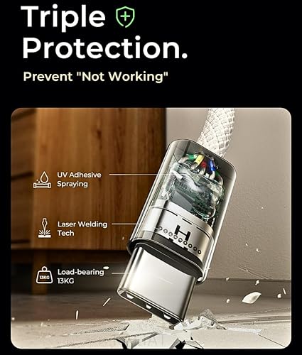 Image of Usb Type C to Type C Cable Fast Charging Nylon Braided C Pin Charger Cable Original for iPhone 15 /15 Pro max /15 Plus, Samsung Galaxy, iPad, MacBook Tough and Durable 60W PD & High-Speed White