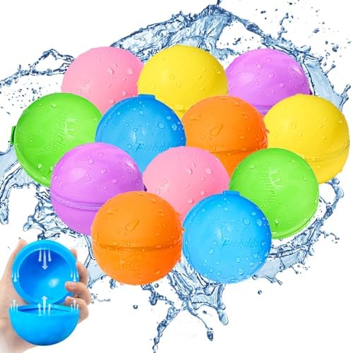 12PCS Reusable Water Balloons – Quick Fill Water Balls Toys For Toddler Age 4-8 – Refillable Self-Sealing Water Splash Bomb For Summer Party Pool Outdoor Beach Toys for kids Age 8-12
