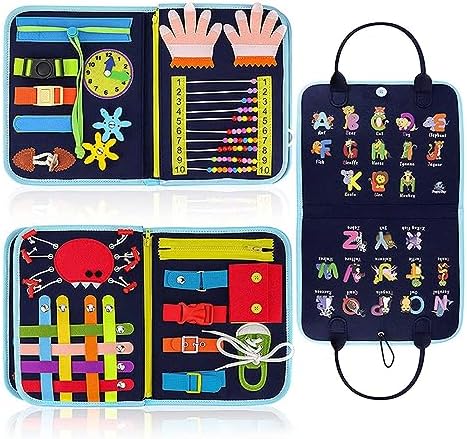 Fauitay Dress Study Bag, Basic Life Skills, Sensory Board, Tie, Shoelace and Buckle, Felt Educational Board for Kids Felt Children’s Dress Up Study Bag