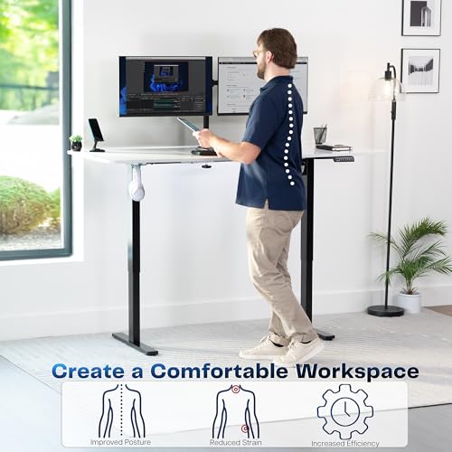 Image of VIVO White Dry Erase 71 x 30 in Standing Desk, DESK-KIT-1B7WE | Electric, Holds 220 lbs, Sit Stand, Height Adjustable Whiteboard Table, Extra Deep Top, 1B Series, Black Frame