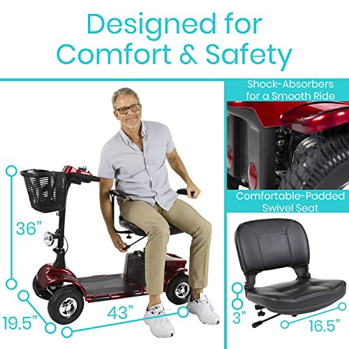 Vive Mobility Scooter (Series A) - 4 Wheel Electric Powered Wheelchair Mobile Device For Adults, Seniors - Tsa Approved Wheel Chair, Compact, Travel - Long Range Battery, Shock Absorbing (Ruby Red) #TOP2