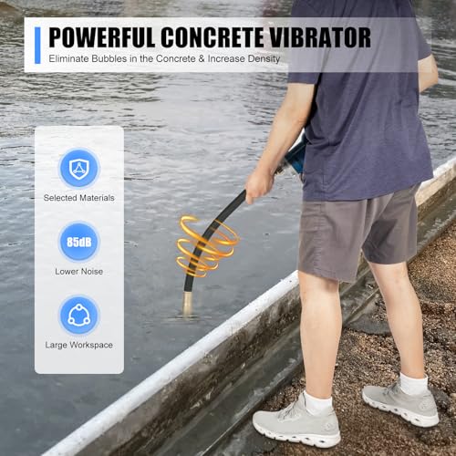 Electric Concrete Vibrator w/ 2 Batteries 110V Handheld Cement Vibrating Machine Portable Cement Flat Troweling Concrete Vibrator Domestic Flat Plate Trowel 5000RPM Brushless Lithium Battery Vibrator