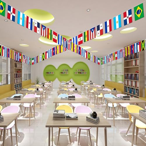 Image of Premium Quality 30Ft Latin America 21 Countries String Flag - Spanish Language Speaking Assorted Latino Hangings Banners Perfect for Party Decorations, Bars, Sports Clubs, School Festivals,
