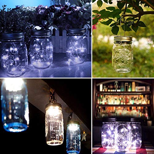 Solar Mason Jar Lid String Lights, 8 Pack 20 Led String Fairy Star Firefly Jar Lids Lights (Jars Not Included), For Mason Jar Patio Garden Wedding Lantern Table Decoration（ No Hangers（Cool White） #TOP6