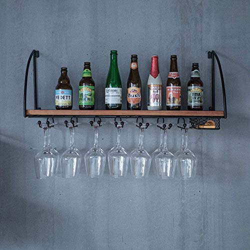 Porte-bouteilles bois rustique 120 cm, support de verres haut de gamme pour aménagement de bar - 4