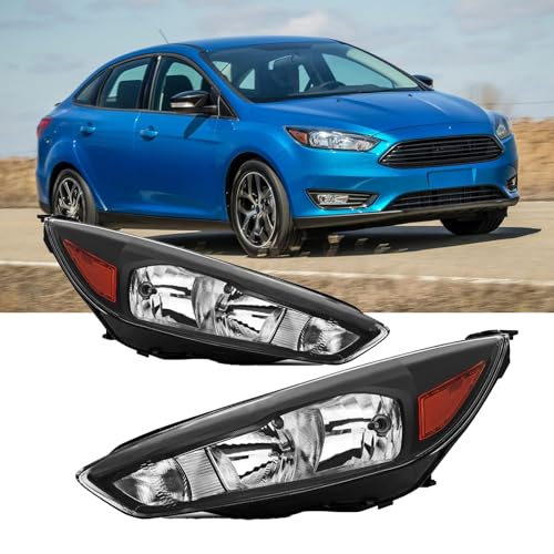 XuChenKJ Headlights Assembly Compatible with 2015 2016 2017 2018 Ford Focus S SE ST Halogen Head lights Headlamp Factory OE Style (Black Housing)