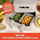 bella 4 Qt TriZone Air Fryer, EverGood™ Ceramic Nonstick Coating, Dual Basket Design w Removable Divider, Digital Touchscreen Control w 6 Preset Cooking Options, 1200 Watt, 3lb Capacity, Oatmilk