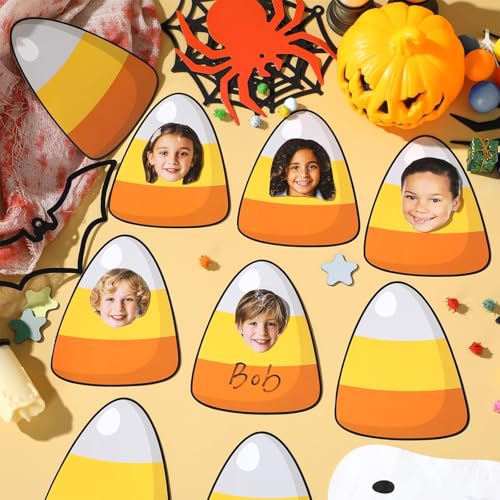 Image of gisgfim 80Pcs Halloween Candy Corn Cutouts Halloween Party Decorations Bulletin Board Candy Corn Paper Cut-Outs Classroom Decor for Boy Girl DIY Craft Photo Wall Kindergarten Preschool Favor Supply