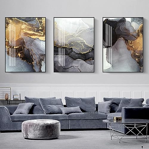 Decor De La Maison Marbre Abstrait Noir Or Toile sans Reflets 50x70