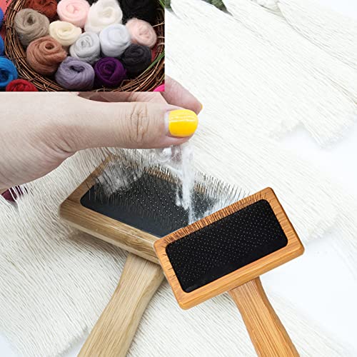 Image of 2 Pieces Wooden Carding Brushes Needle Felting Cleaner Comb with Handle Professional Needle Felting Hand Carders for Spinning and Weaving (S)