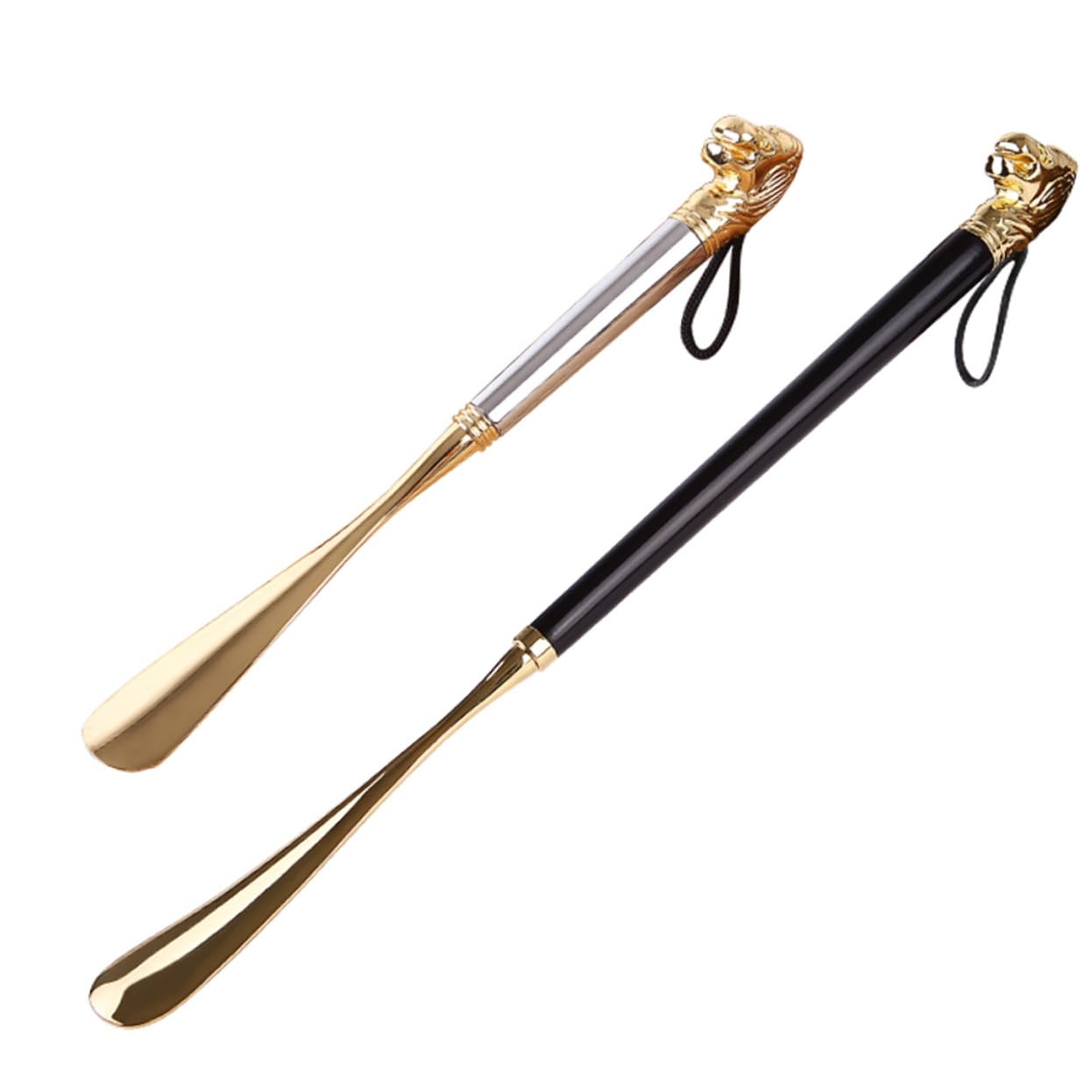 Abaodam Calzascarpe in Metallo Nero 49cm Testa di Leone in Ottone