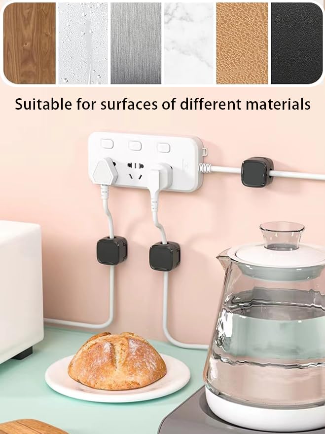 Set de gestión de cables bajo escritorio: 6 clips magnéticos adhesivos para cables y 6 ataduras de silicona para cables, organizador para cables de carga para hogar, oficina, auto y escritorio miniatura 3