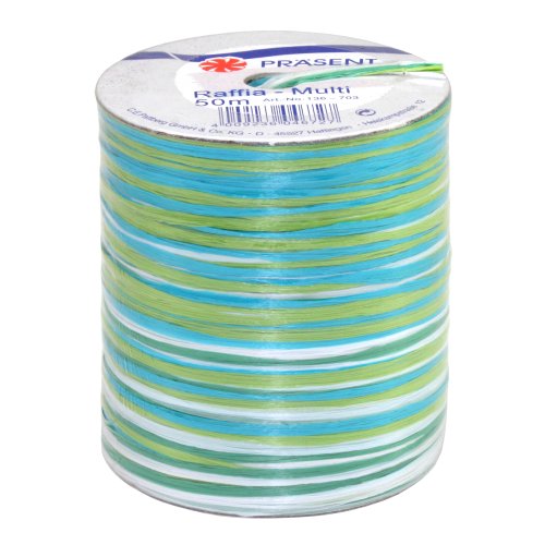 Präsent C.E. Pattberg Raffia-Multicolour Bastband grün-blau-weiß, 50 m Geschenkband zum Einpacken, 5-strängiges Bastelband für Geschenke, Zubehör zum Dekorieren & Basteln