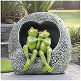 Love Frog Couple Garden Statue – 7' Resin Romantic Frog Figurines in Heart Rock, Outdoor Yard Art Decoration for Patio, Balcony, Lawn