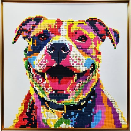 Colorful Smile Dog Pitbull DIY 11CT Stamped Cross Stitch Kits for Beginners Easy Needlepoint Embroidery Counted Cross Stitch Art Craft for Wall Decoration 14x14inch(4)